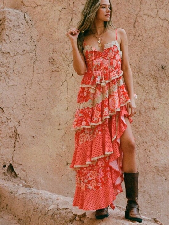 Spell Dresses & Skirts - Free People x SPELL Full Bloom Ruffle Soirée Dress Daylily NWT Small Rare